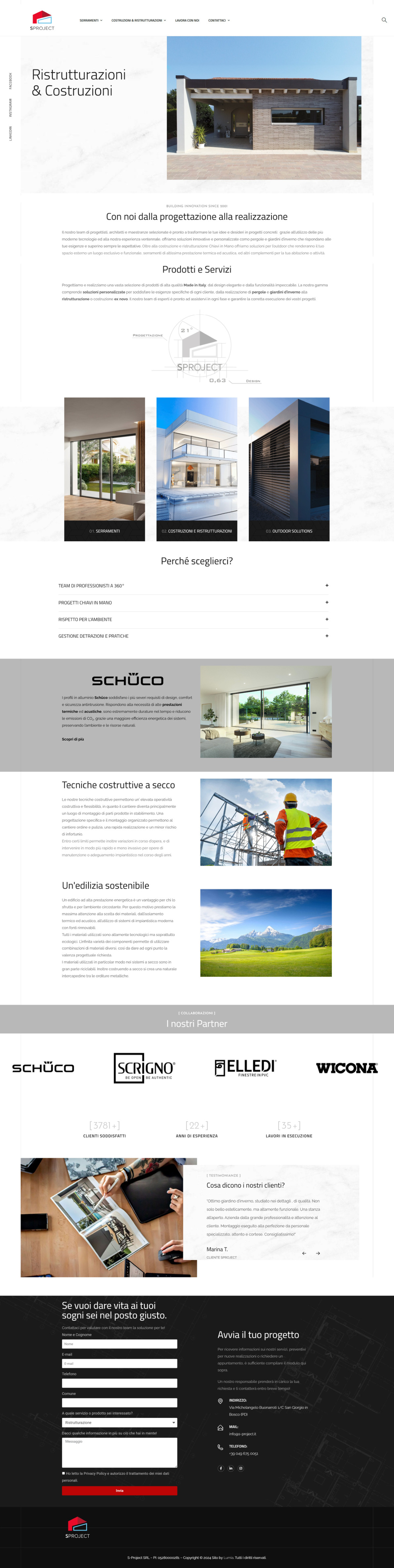 Screenshot do site S-Project Serramenti